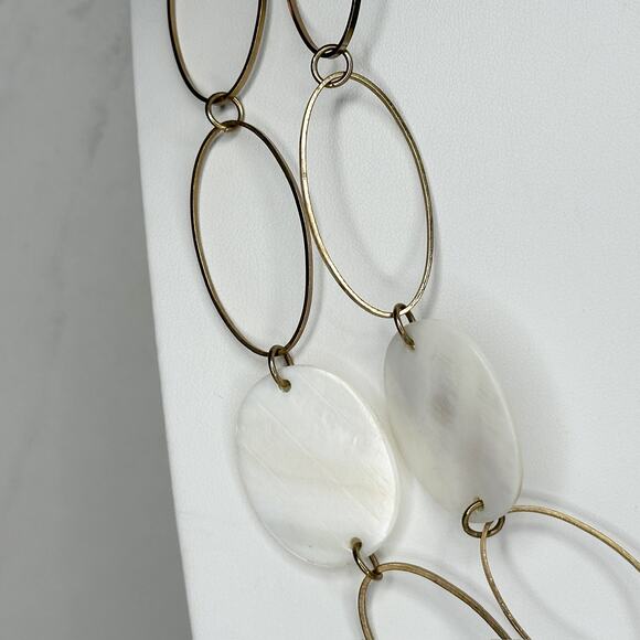 Mother of Pearl Gold Tone Hoop Long Necklace 56" Versatile - Picture 3 of 8